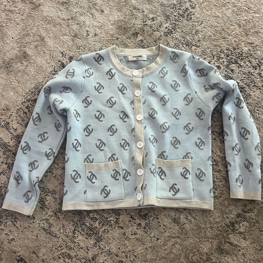 Chic Designer Blue and Gray Cardigan